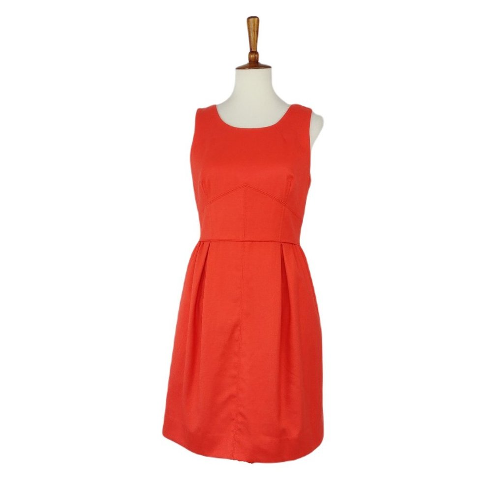 J Crew Orange Wool Blend Scoop Neck Sleeveless Pockets Shift Dress Size 6